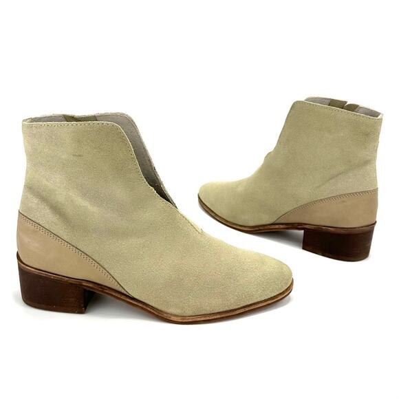 Coconut Cecilia Women Tan Ankle Boot Size 8 Suede Block Heel Notched Bootie New - Picture 12 of 14